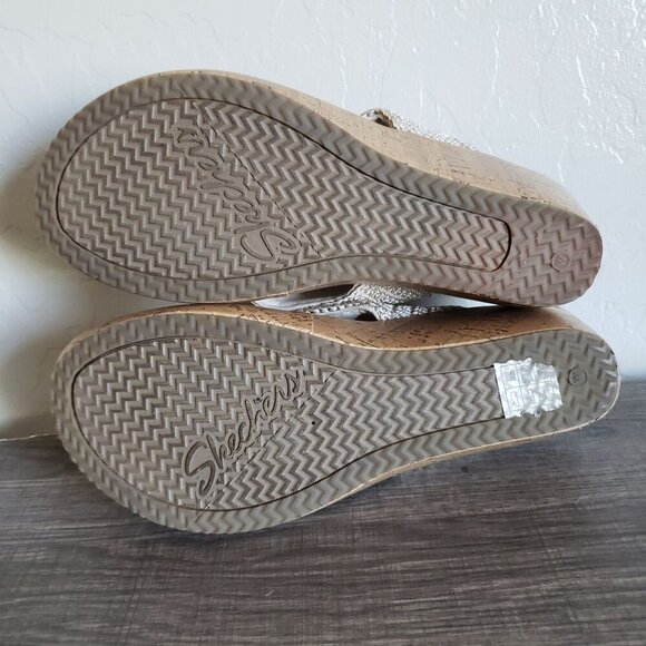 Skechers Crochet Beverlee Fancy Work Wedge Sandals Natural Size Women's 11 Beach - Picture 8 of 10